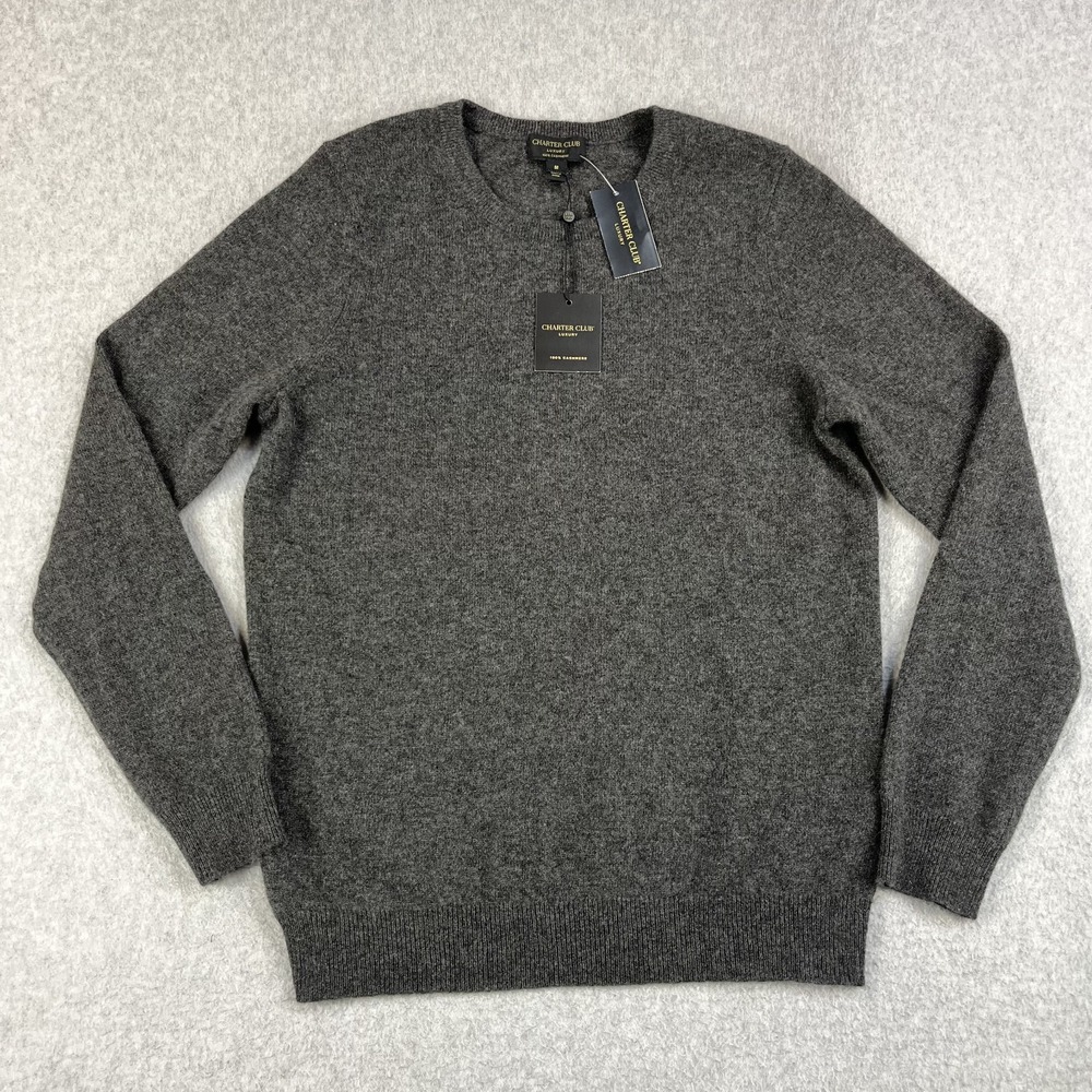 Charter Club Luxury 100% Cashmere Crewneck Sweater Women's Medium Gray NWT